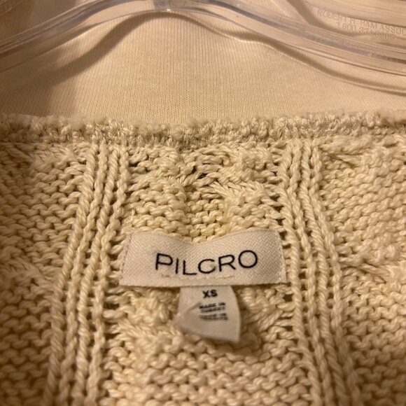 Anthropologie PILCRO Sz XS Beige Cable Knit Sweater Sweatshirt Collar Cuffs - Picture 6 of 11